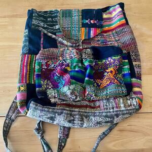 Patchwork Backpack Bohemian Hippie Bag Embroidered Colorful Large Pockets
